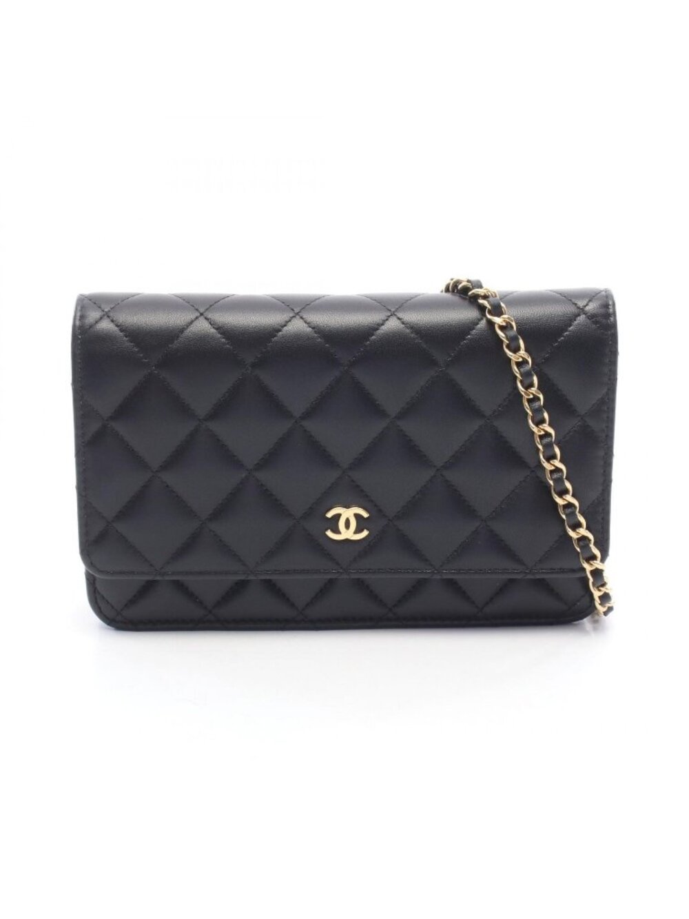 Chanel Shoulder Bag Quilted Black Lambskin Chain Wallet